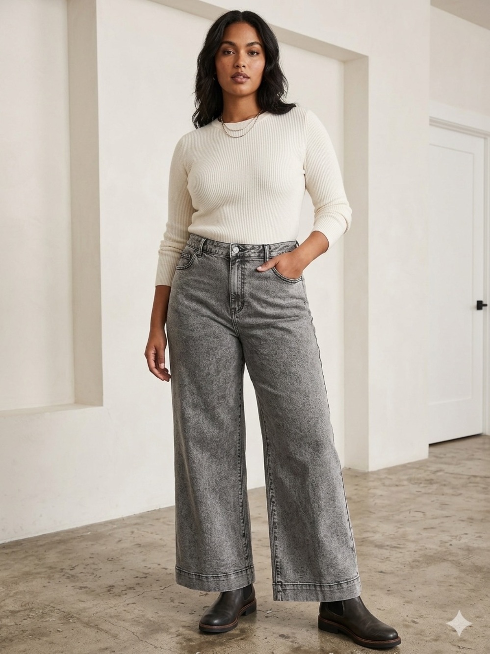 High-Rise Wide Leg Jeans in Washed Gray